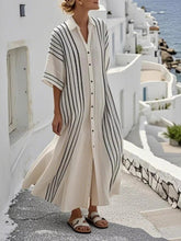 Full Size Striped Button-Front Maxi Shirt Dress Plus Size
